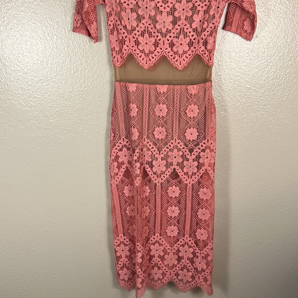 For Love and Lemons Lace Illusion Pink Midi Dress - Picture 5 of 10